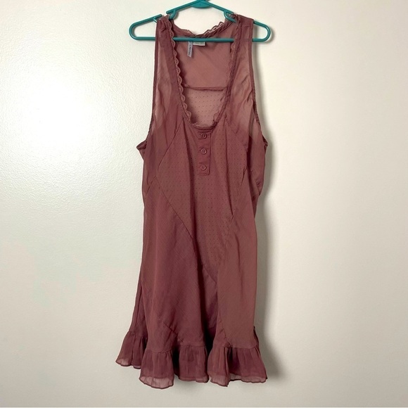 Lilly Lou Blouse – Lace Scoop Neck, Sheer & Flowing, Ruffled Hem – Rose - Picture 1 of 9